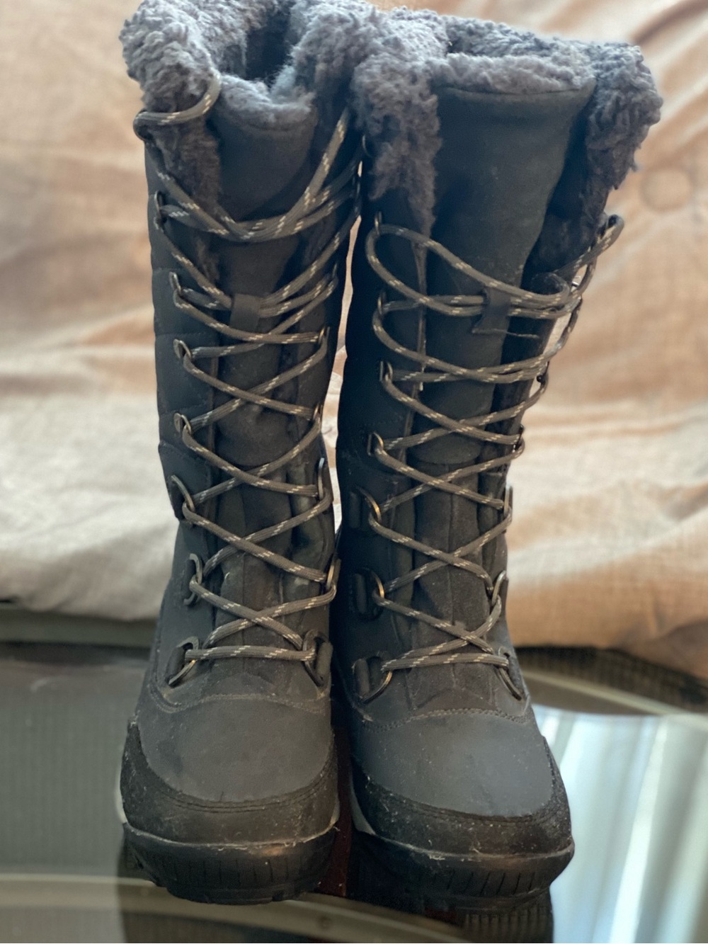 BearPaw Isabella Charcoal Quilted Waterproof Knee High LaceUp Winter Boots